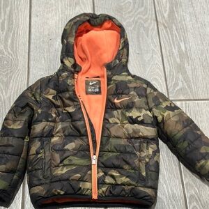 Nike Kids Camouflage Puffer Jacket with Bright Orange Interior